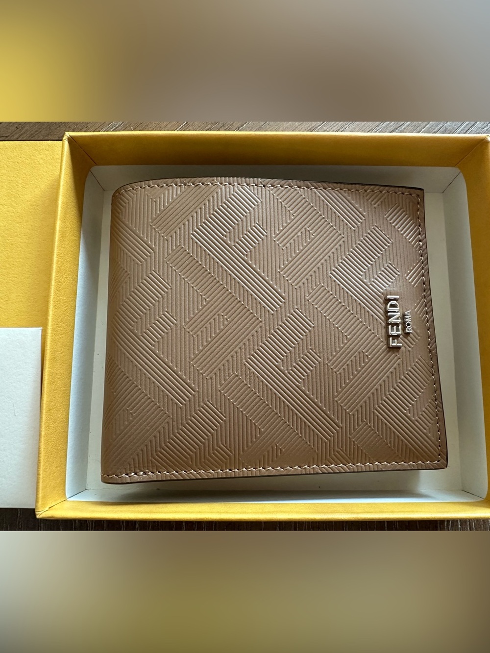 Fendi Men's Embossed Leather Card Holder in Taupe Brown (Brand new with tags)